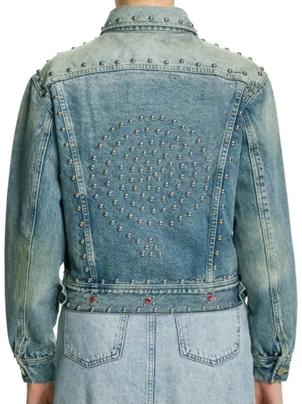 Desigual Studded Blue Denim Jacket with Red Accent - Picture 4 of 9